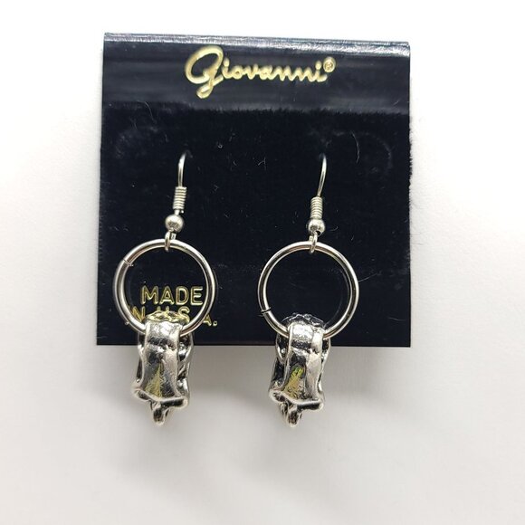 Giovanni Silver Toned Skull Dangle Earrings Halloween Dia De Los Muertos - Picture 1 of 5